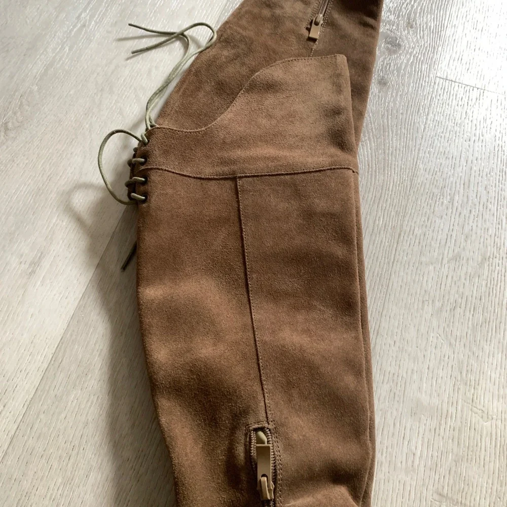 Sbicca Vintage Collection Tan Suede Over The Knee Braided Lace Up Boots Womens 7